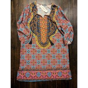 Women’s Large Exotic Festival Urban Coco Dress Tunic Tassel Western Aztec Rodeo